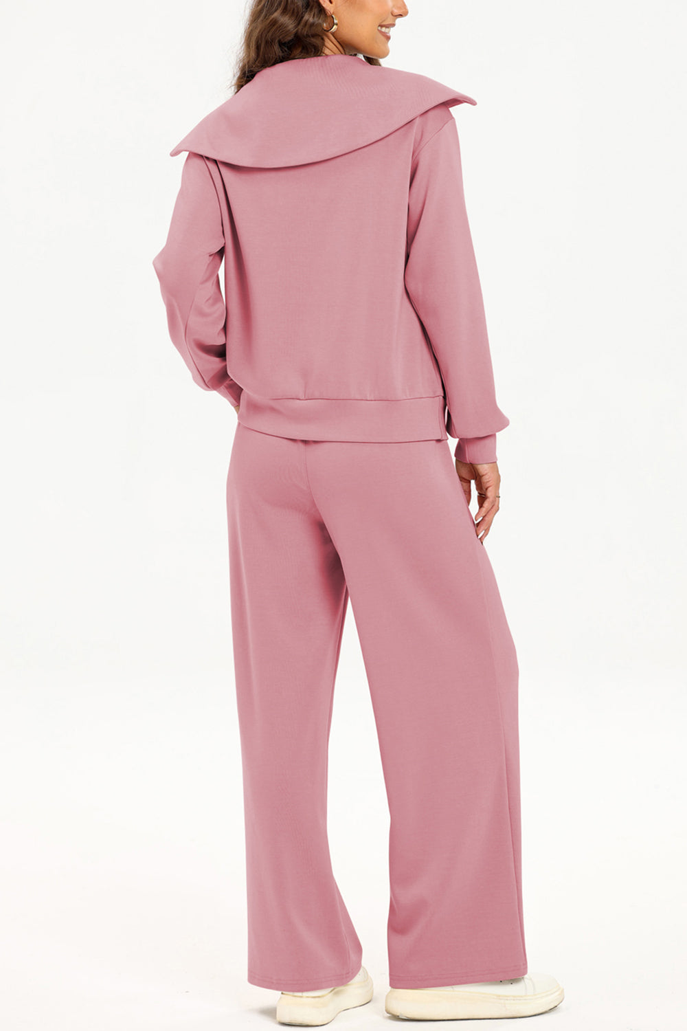 Half Zip Collared Neck Sweatshirt and Pants Set