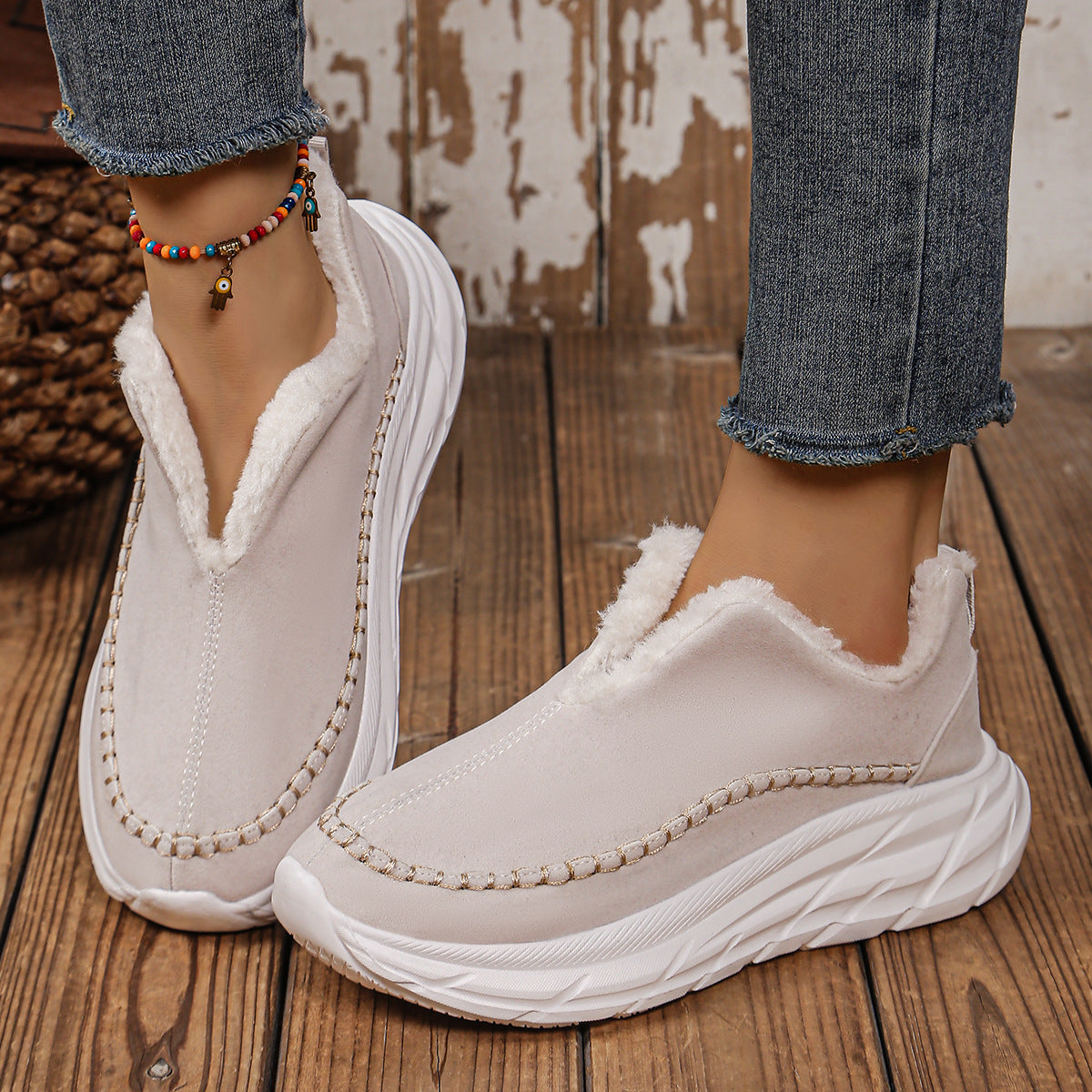 Thermal Suede Platform Slip-On Sneakers