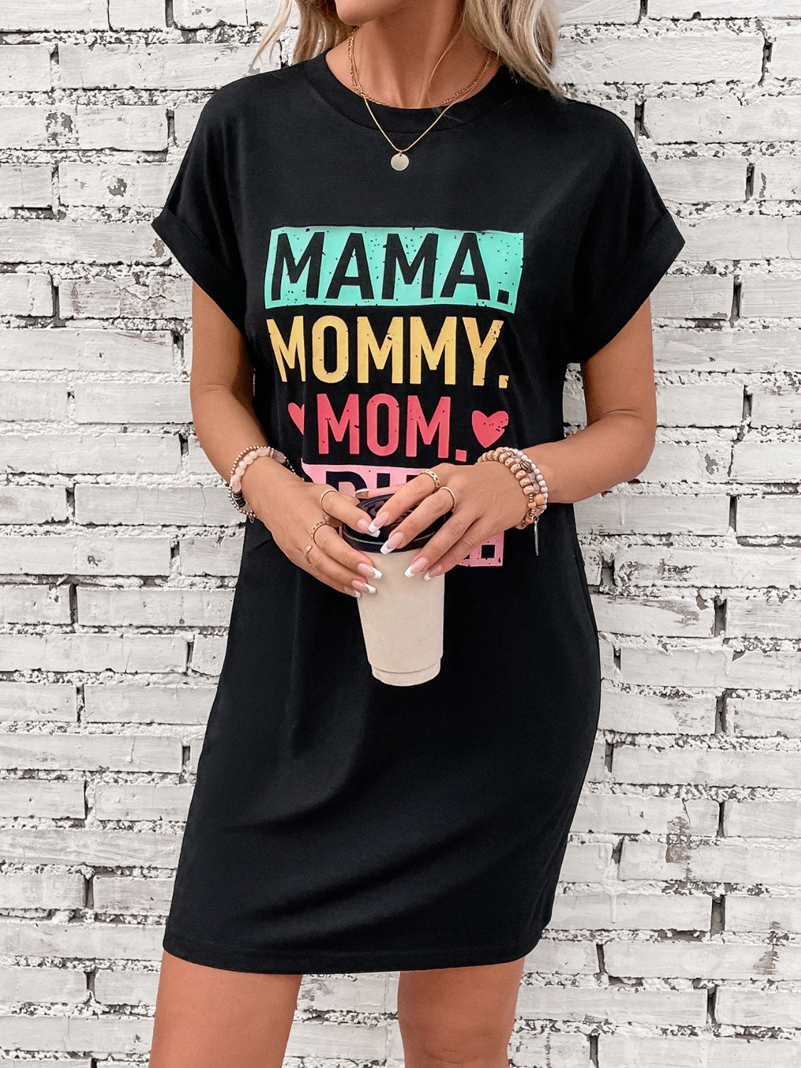 Letter Graphic Short Sleeve Mini Tee Dress