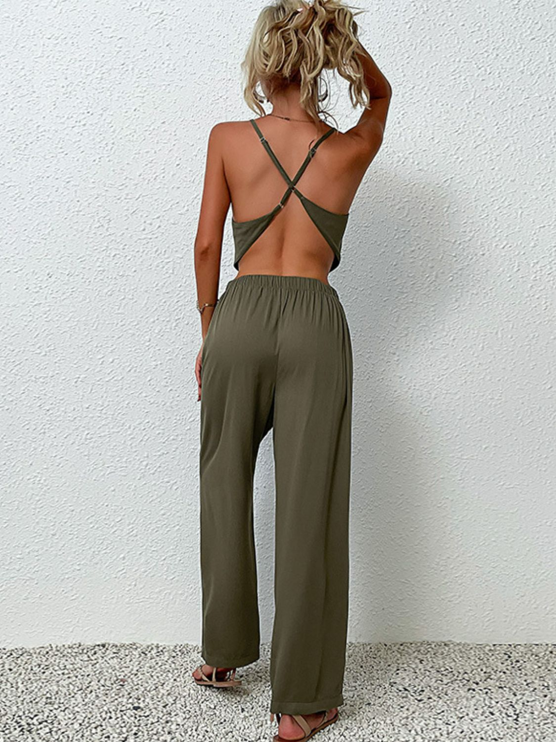 Crisscross Back Cropped Top and Pants Set