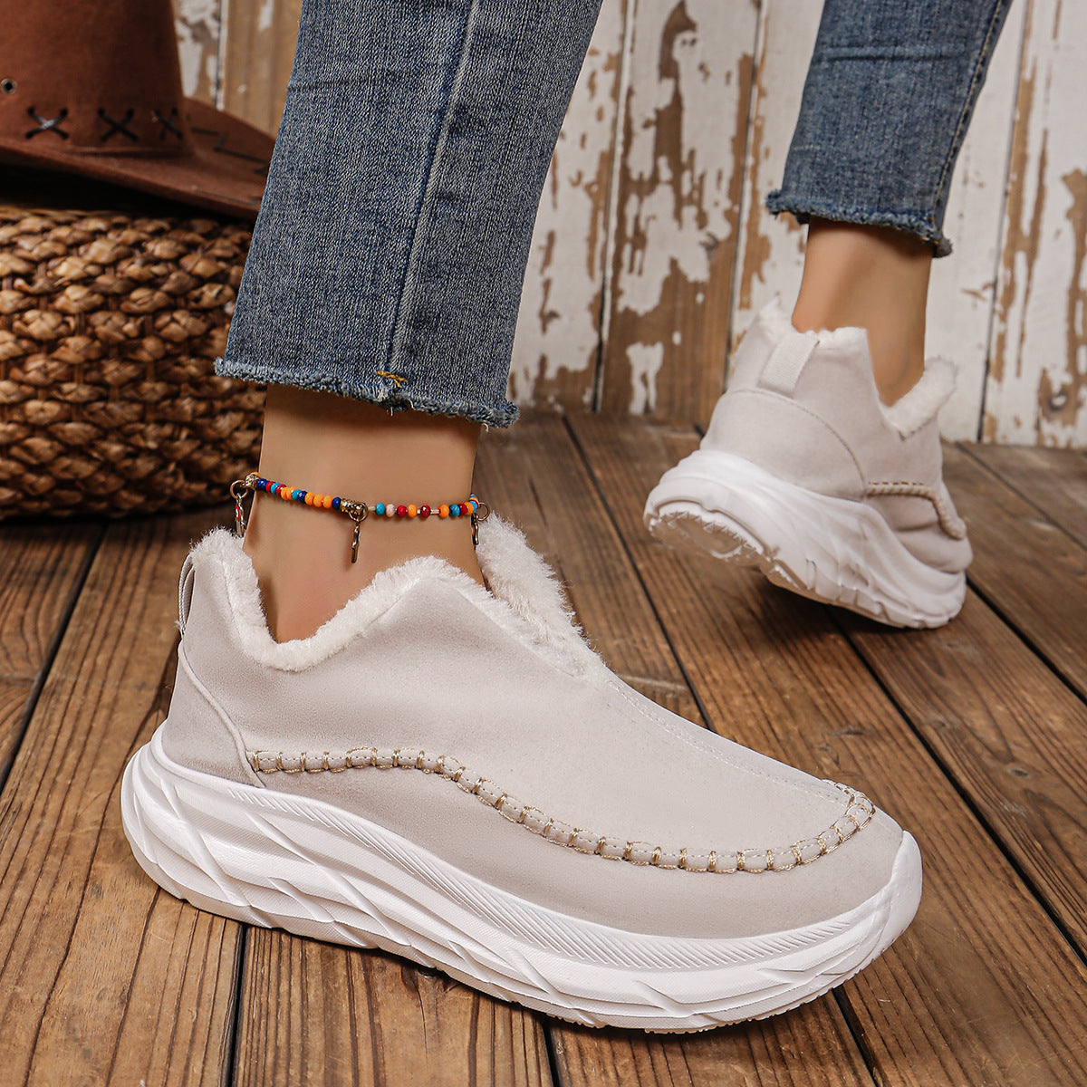 Thermal Suede Platform Slip-On Sneakers