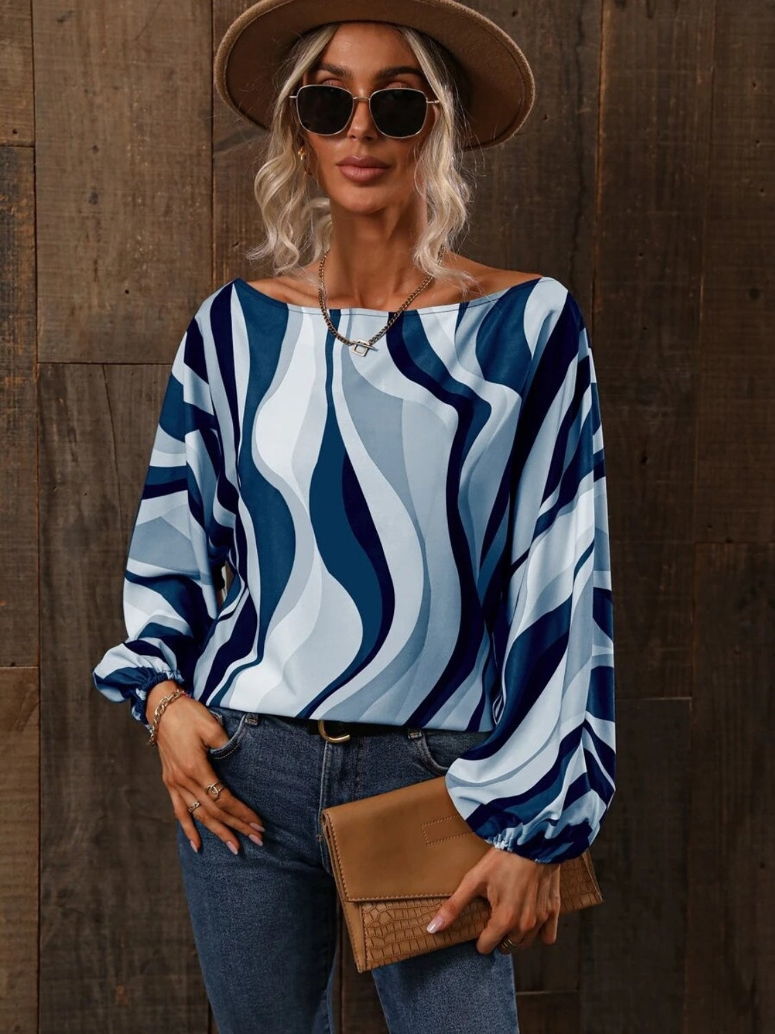 Printed Boat Neck Blouse