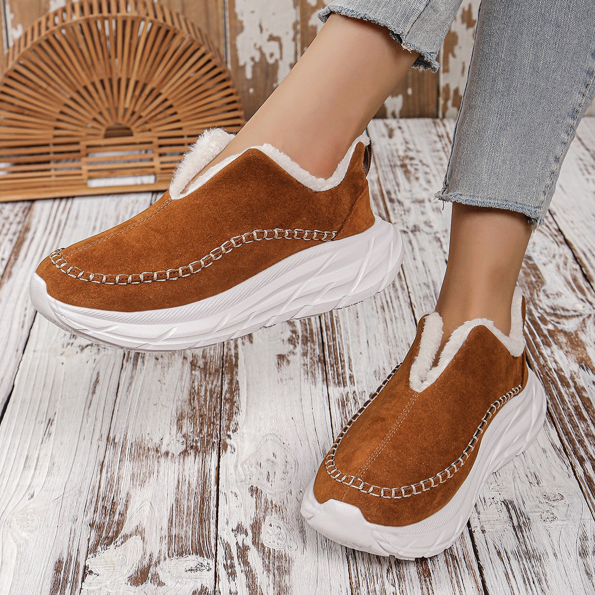 Thermal Suede Platform Slip-On Sneakers