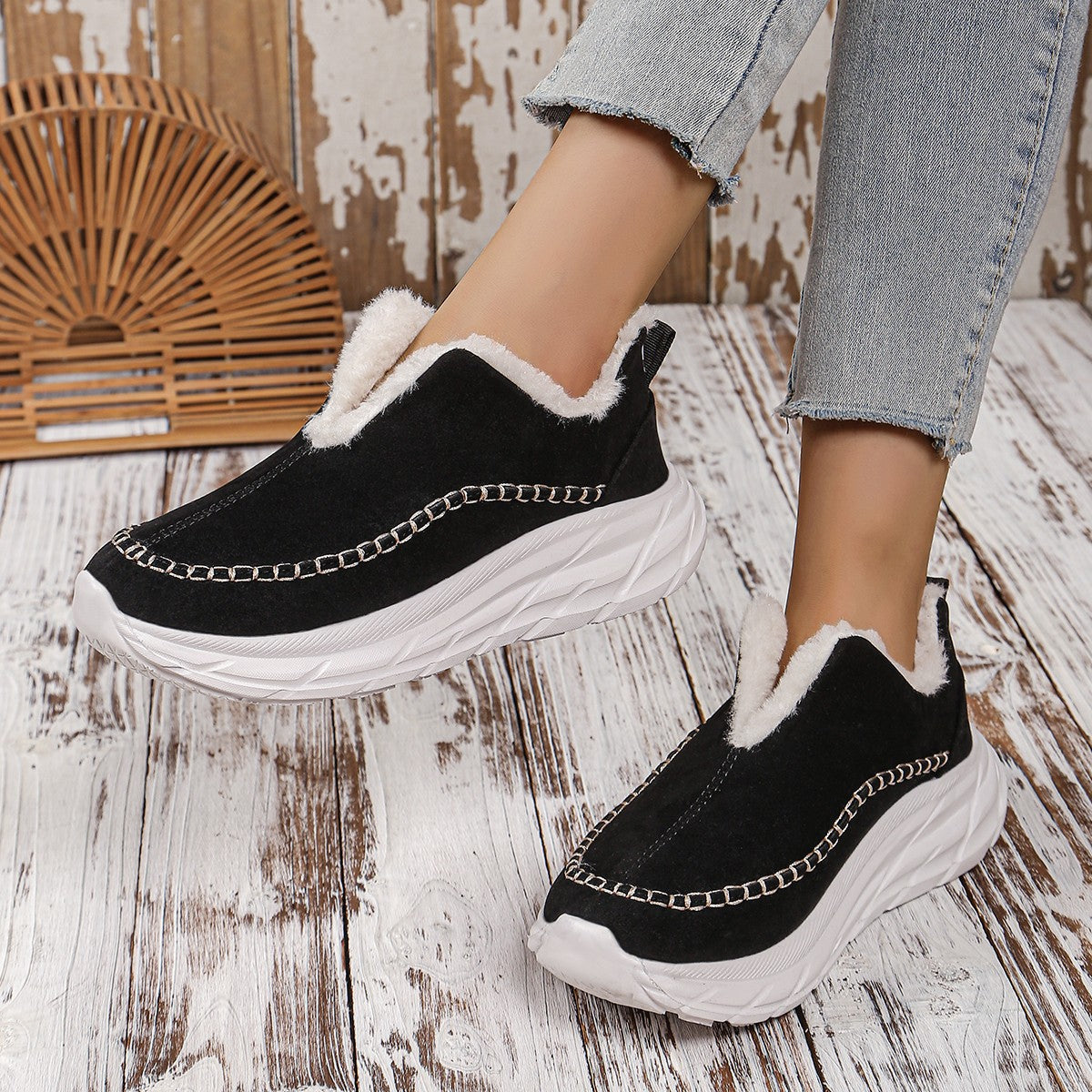 Thermal Suede Platform Slip-On Sneakers