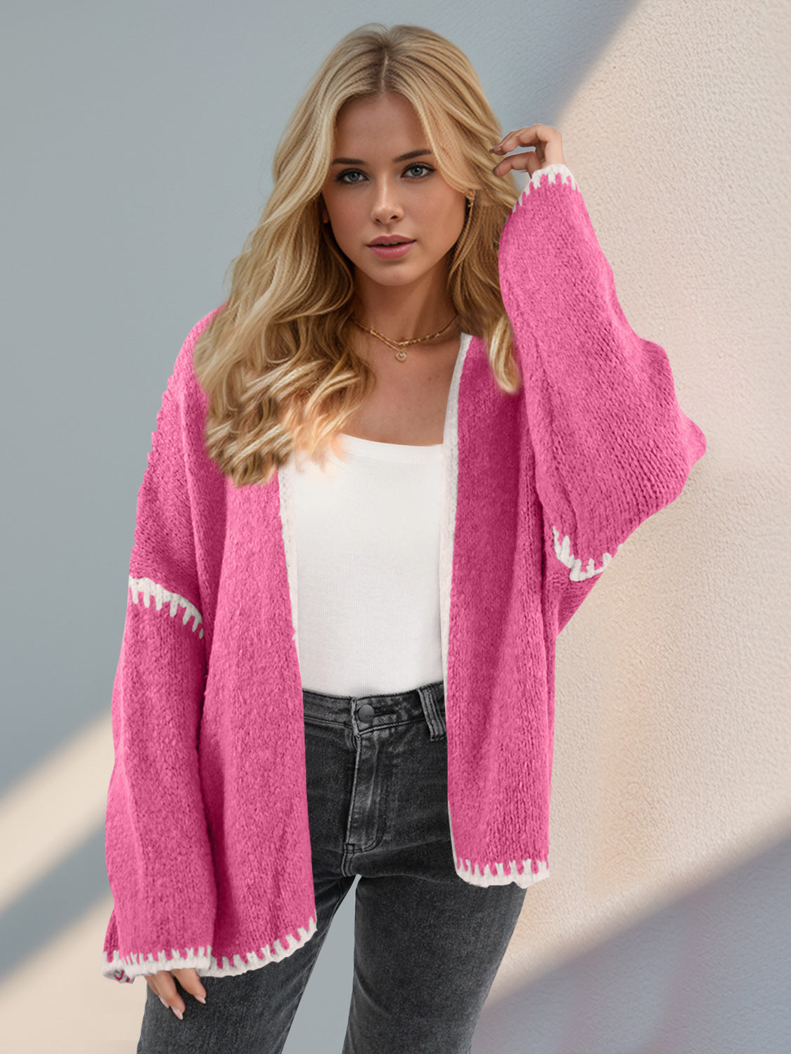 Open Front Dropped Shoulder Cardigan