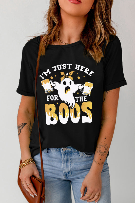 Trendsi Trends T-shirt. I'm just here for the boos. Round Neck Short Sleeve Ghost Graphic T-Shirt