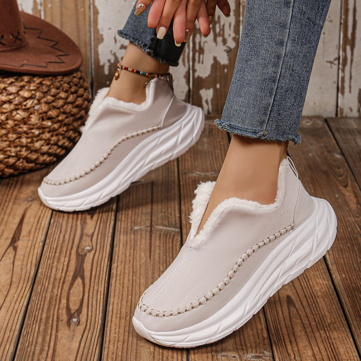 Thermal Suede Platform Slip-On Sneakers