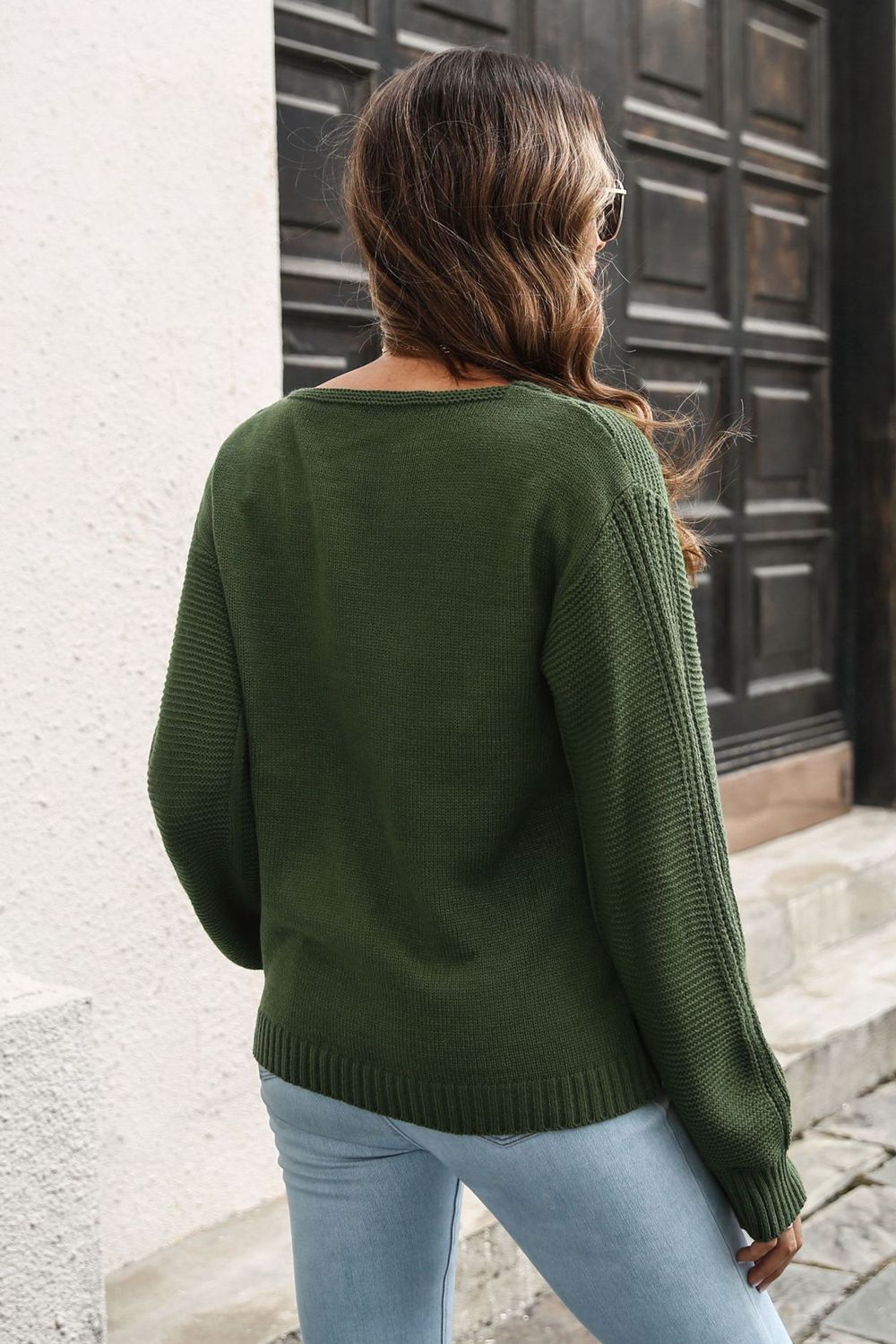 Ribbed Scoop Neck Long Sleeve Pullover Sweater