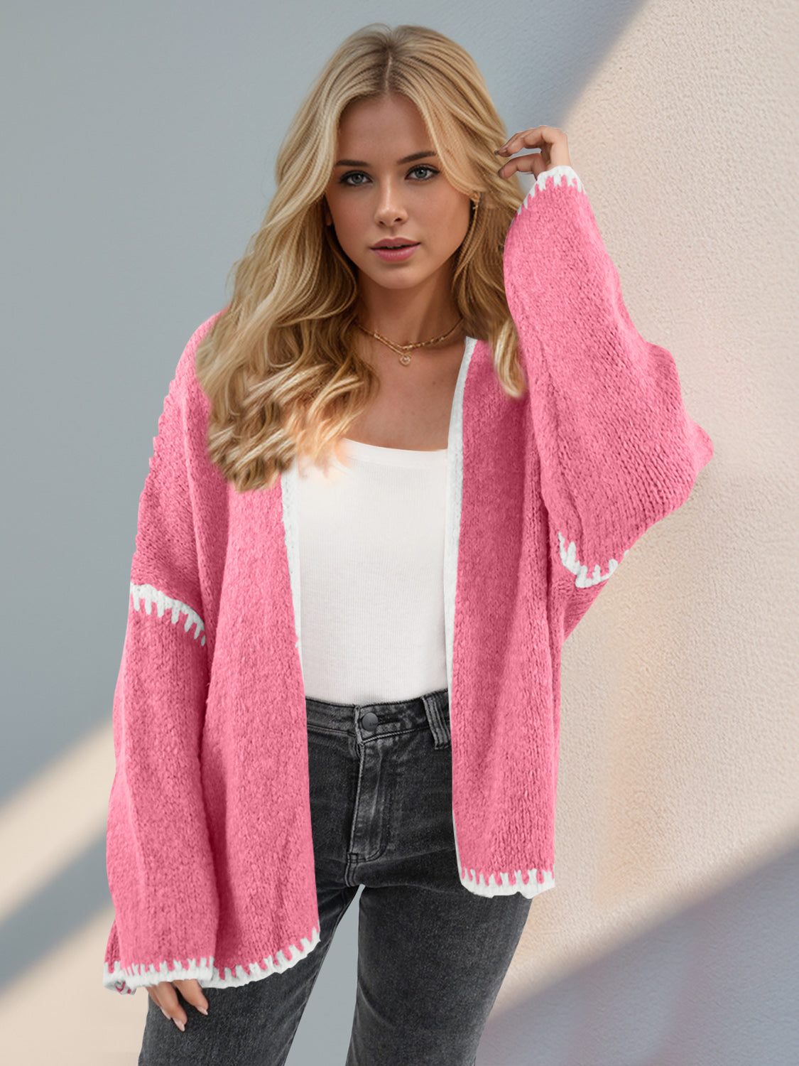 Open Front Dropped Shoulder Cardigan