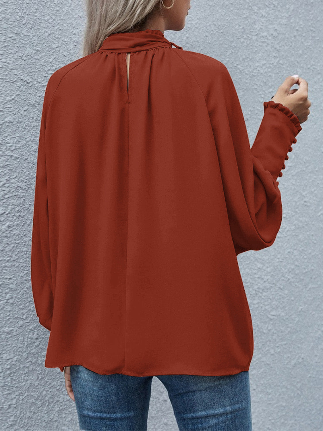 Tie Neck Lantern Sleeve Blouse