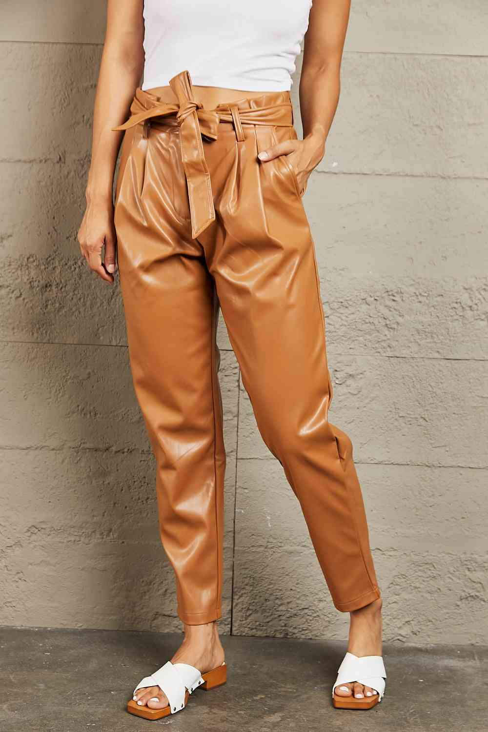 3 XL Full Size Faux Leather Stretchy Paperbag Waist Pants