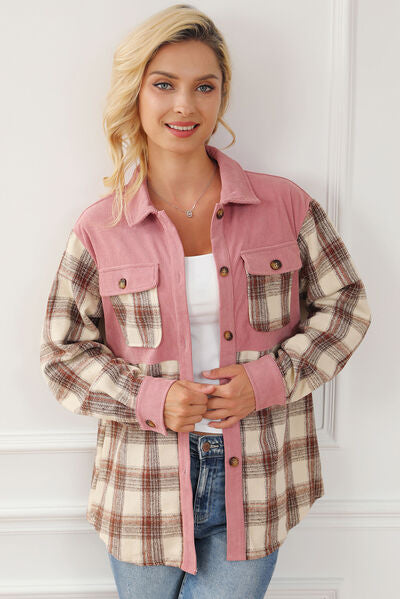 Dusty Pink Plaid Collared American Denim Jacket