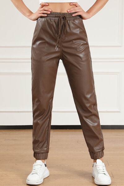 Drawstring Faux Leather Joggers