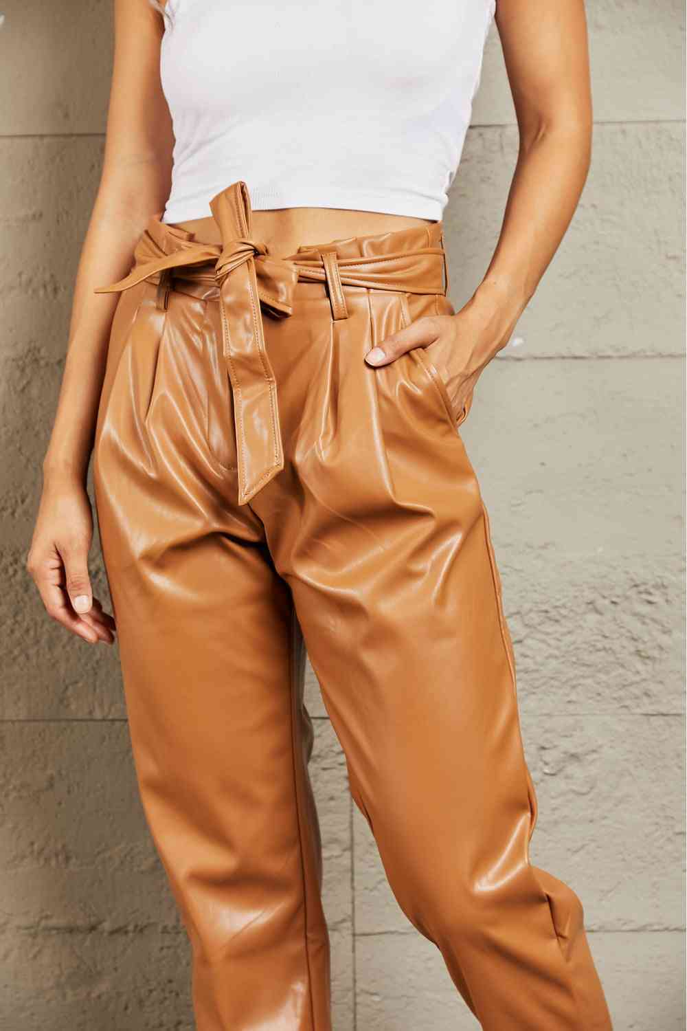 3 XL Full Size Faux Leather Stretchy Paperbag Waist Pants