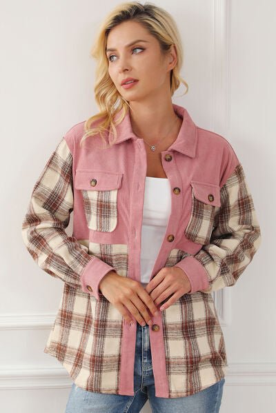 Dusty Pink Plaid Collared American Denim Jacket