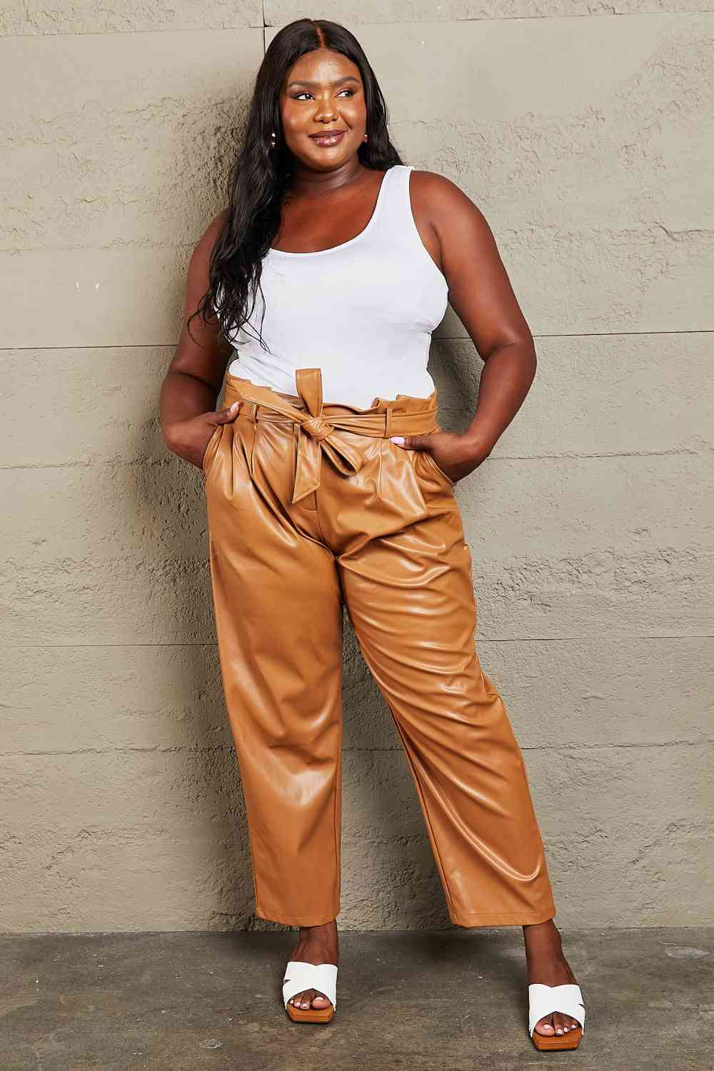 3 XL Full Size Faux Leather Stretchy Paperbag Waist Pants