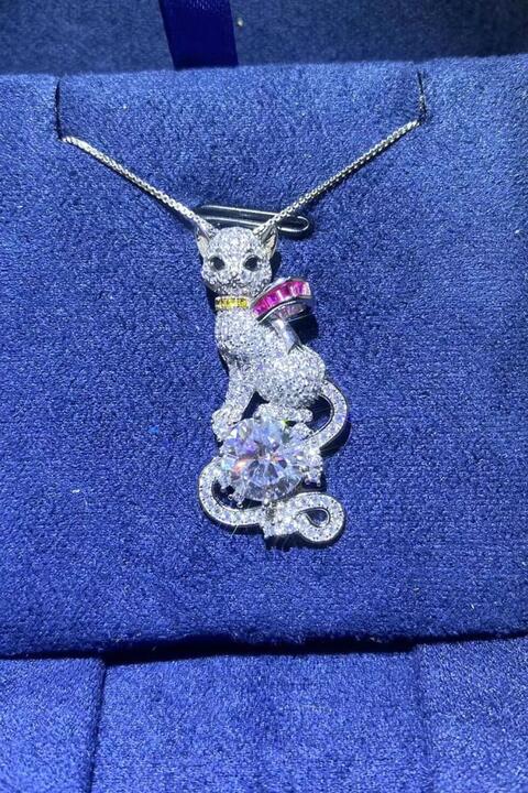 2 Carat Moissanite 925 Sterling Silver Kitty Cat Necklace