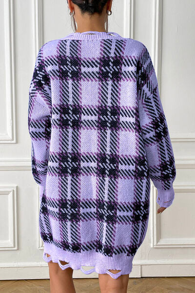 Plaid long best sale sleeve sweater