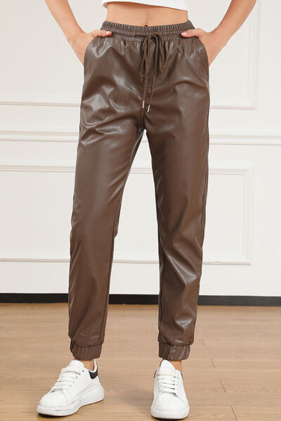 Drawstring Faux Leather Joggers