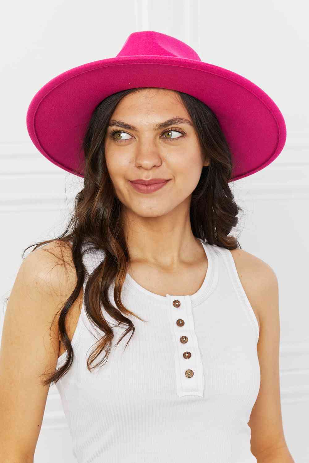 Fuchsia Pink Keep Your Promise Fedora Hat Wide Brim Women