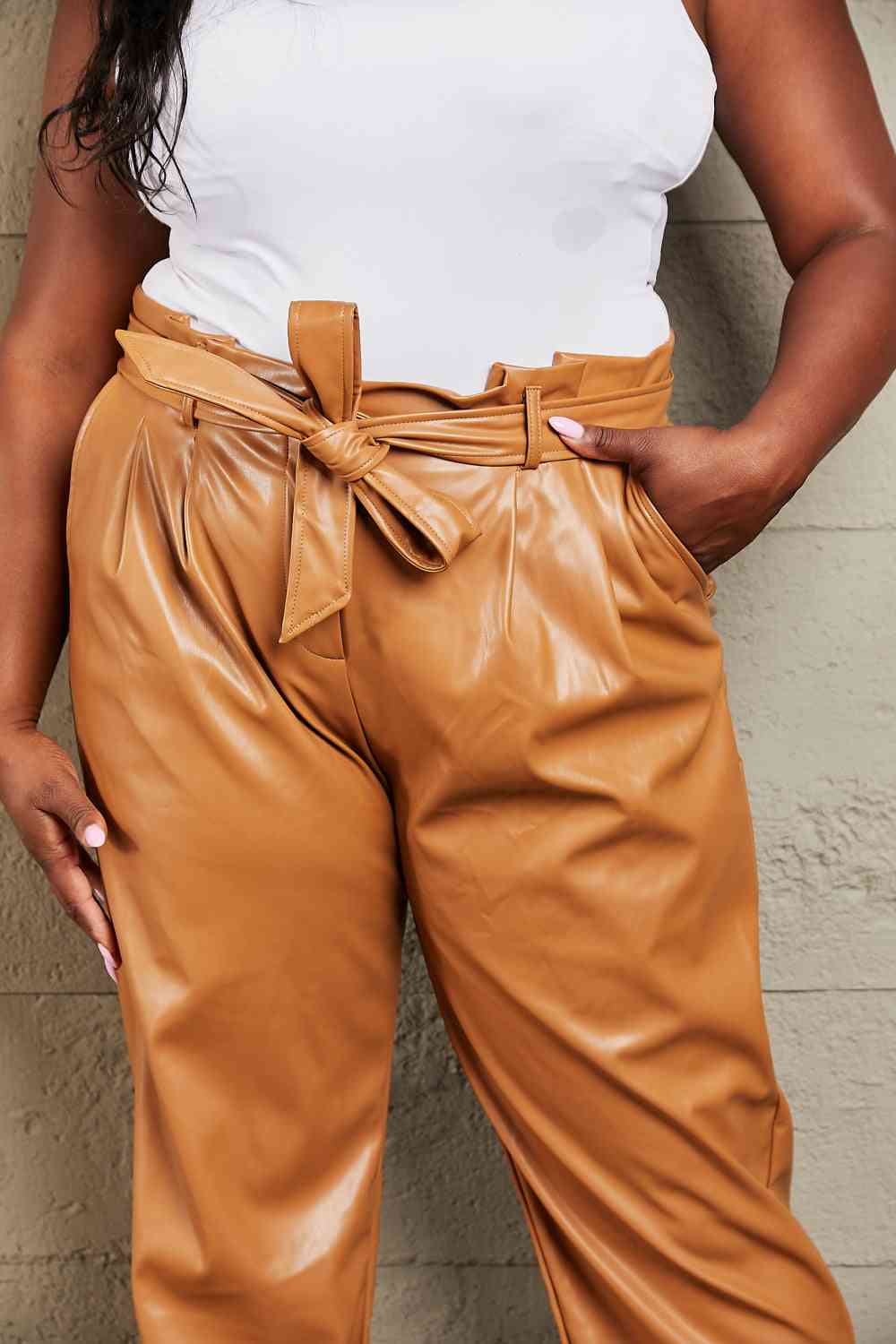 3 XL Full Size Faux Leather Stretchy Paperbag Waist Pants