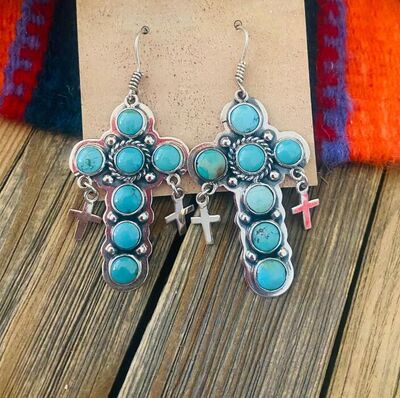 Triple Cross Turquoise Criss Cross Shape Earrings