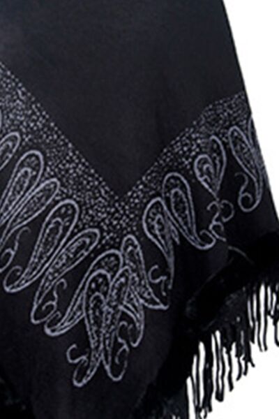 Graphic Fringe Cape Sleeve Poncho Women's Faux Fur Trimmed