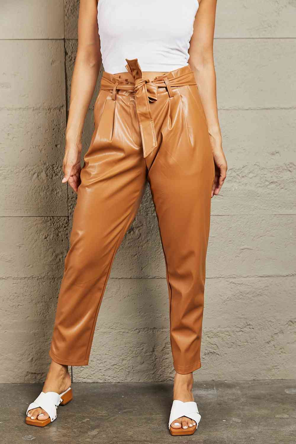 3 XL Full Size Faux Leather Stretchy Paperbag Waist Pants