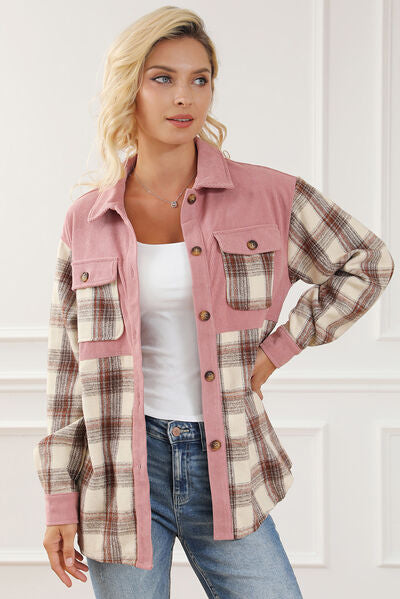 Dusty Pink Plaid Collared American Denim Jacket