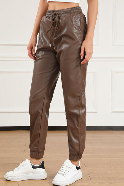 Drawstring Faux Leather Joggers