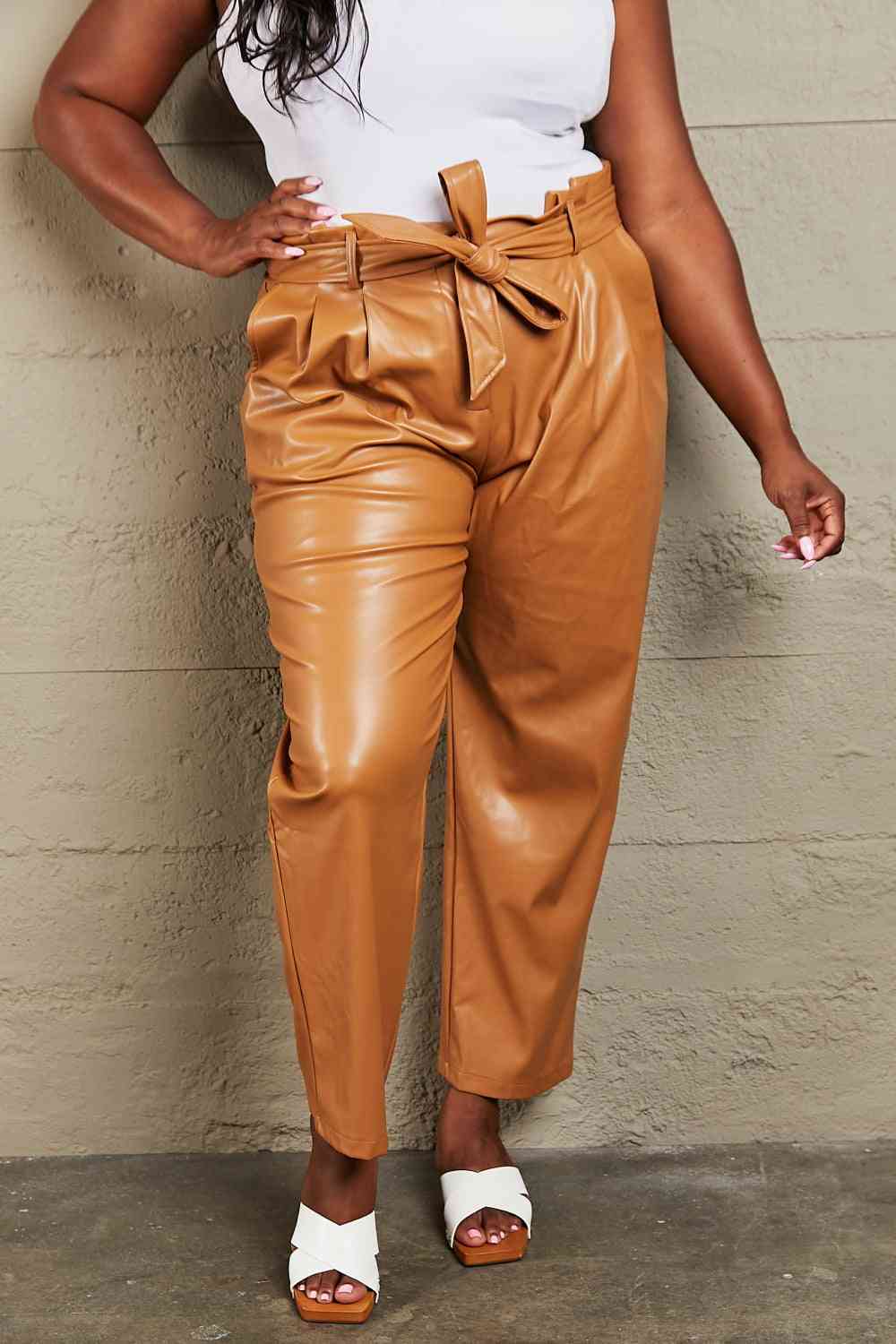 3 XL Full Size Faux Leather Stretchy Paperbag Waist Pants